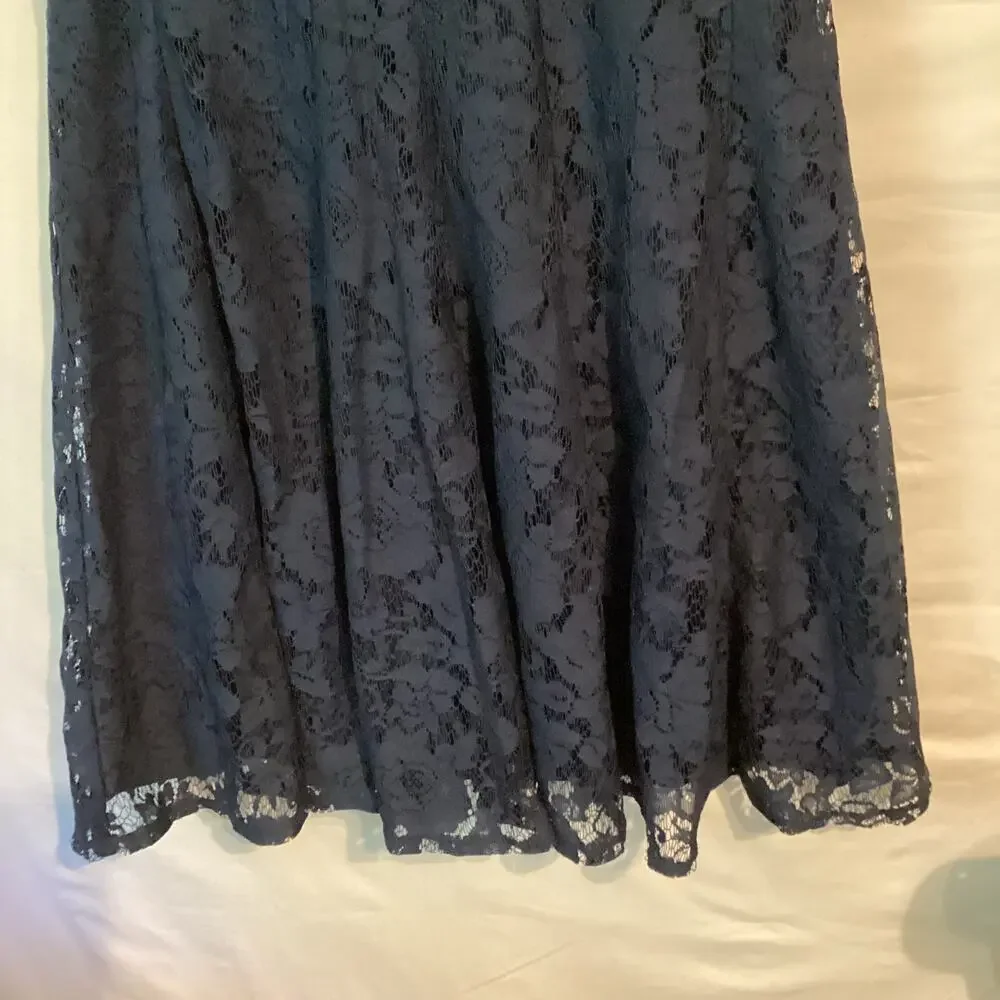 1166 Danny & Nicole Women’s Fit & Flare Lace Layered Dress Sleeveless Navy 6P